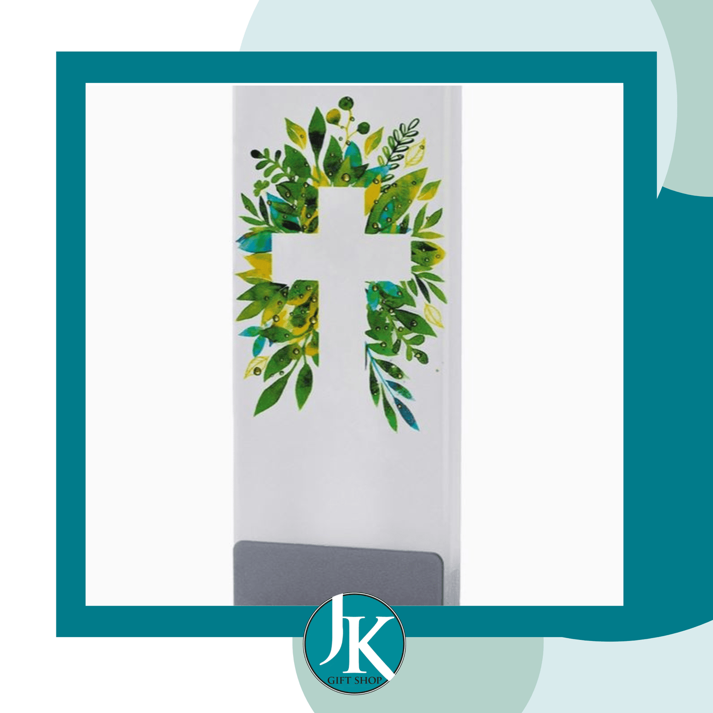 Cross with Greenery Flat Candle