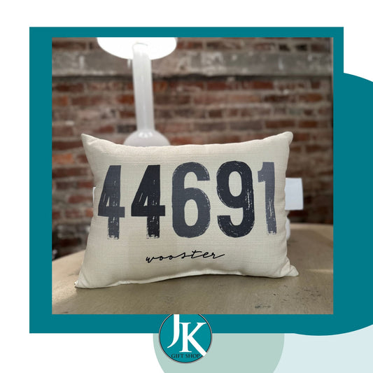 Gray Zip Code Pillow 44691 Wooster