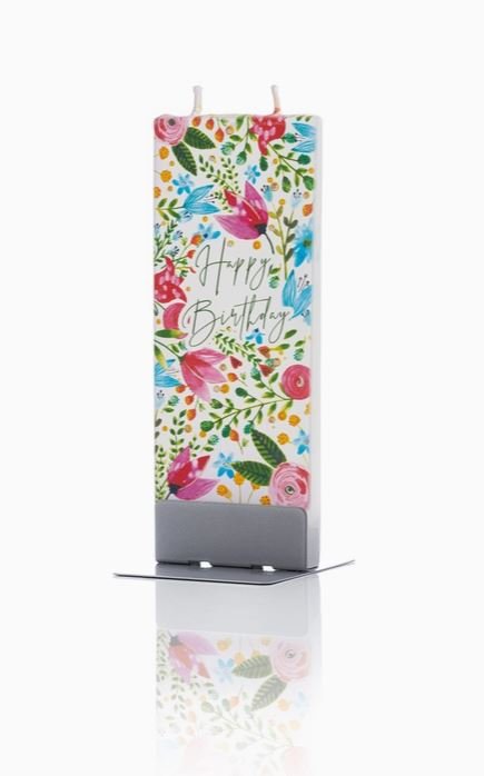 Happy Birthday Floral Flat Candle