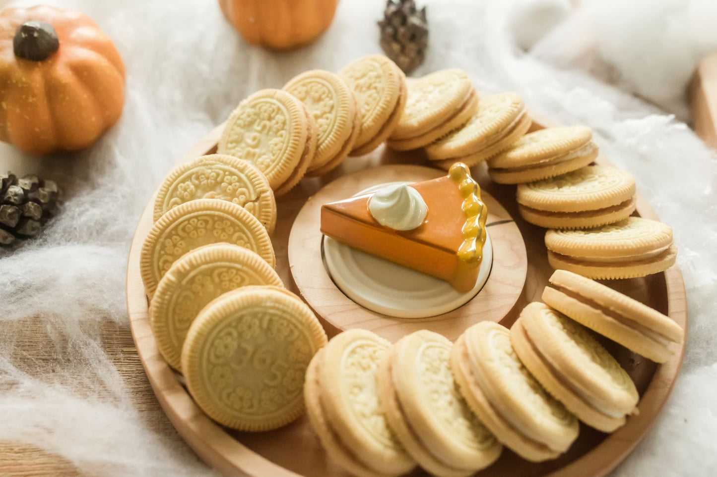 Nora Fleming Mini Pumpkin Pie Slice on serving platter