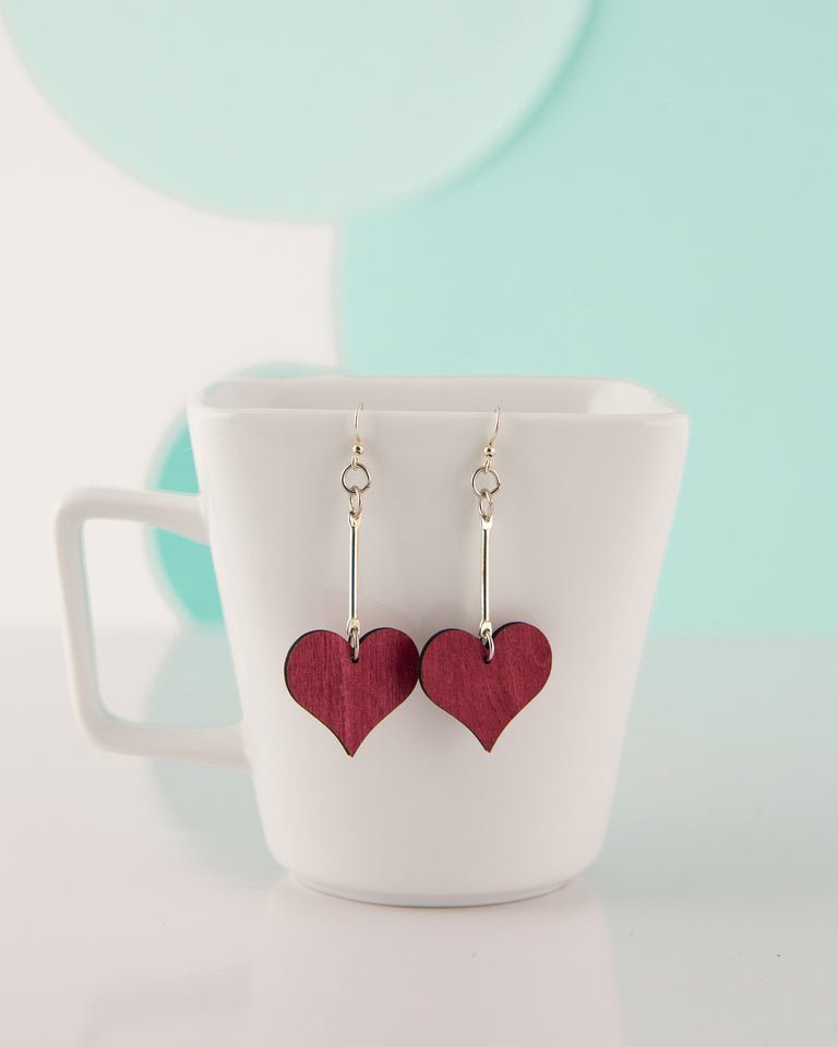 Red Heart Wood Dangle Earrings