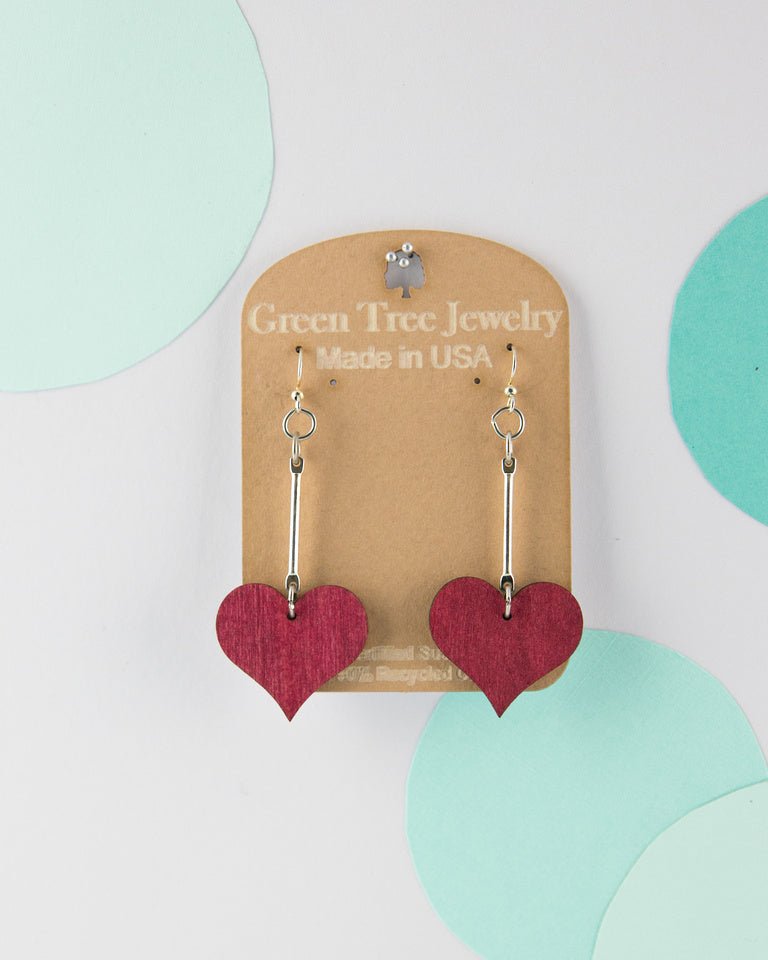 Red Heart Wood Dangle Earrings