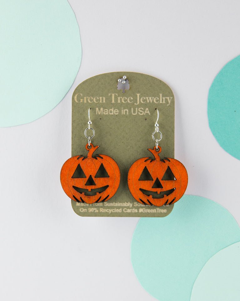 Wood Orange Pumpkin Earrings