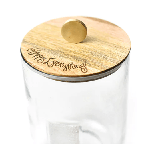 Medium Mini Wooden Lid Glass Jar Happy Everything